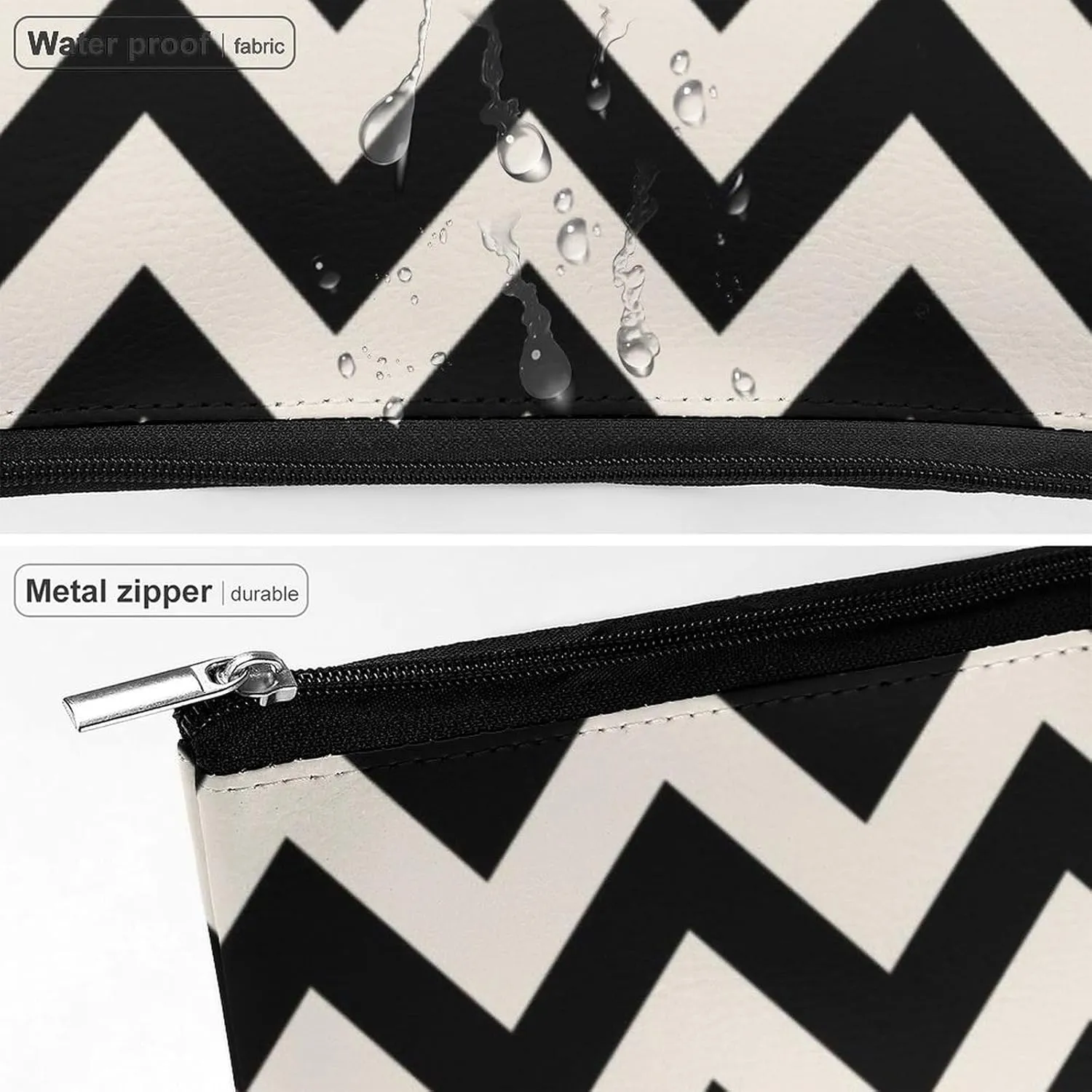 Small Cosmetic Bag, Black and Cream White Chevron Makeup Bags Elegant Roomy Pouch for Women,Travel Toiletry Accessories Organizer