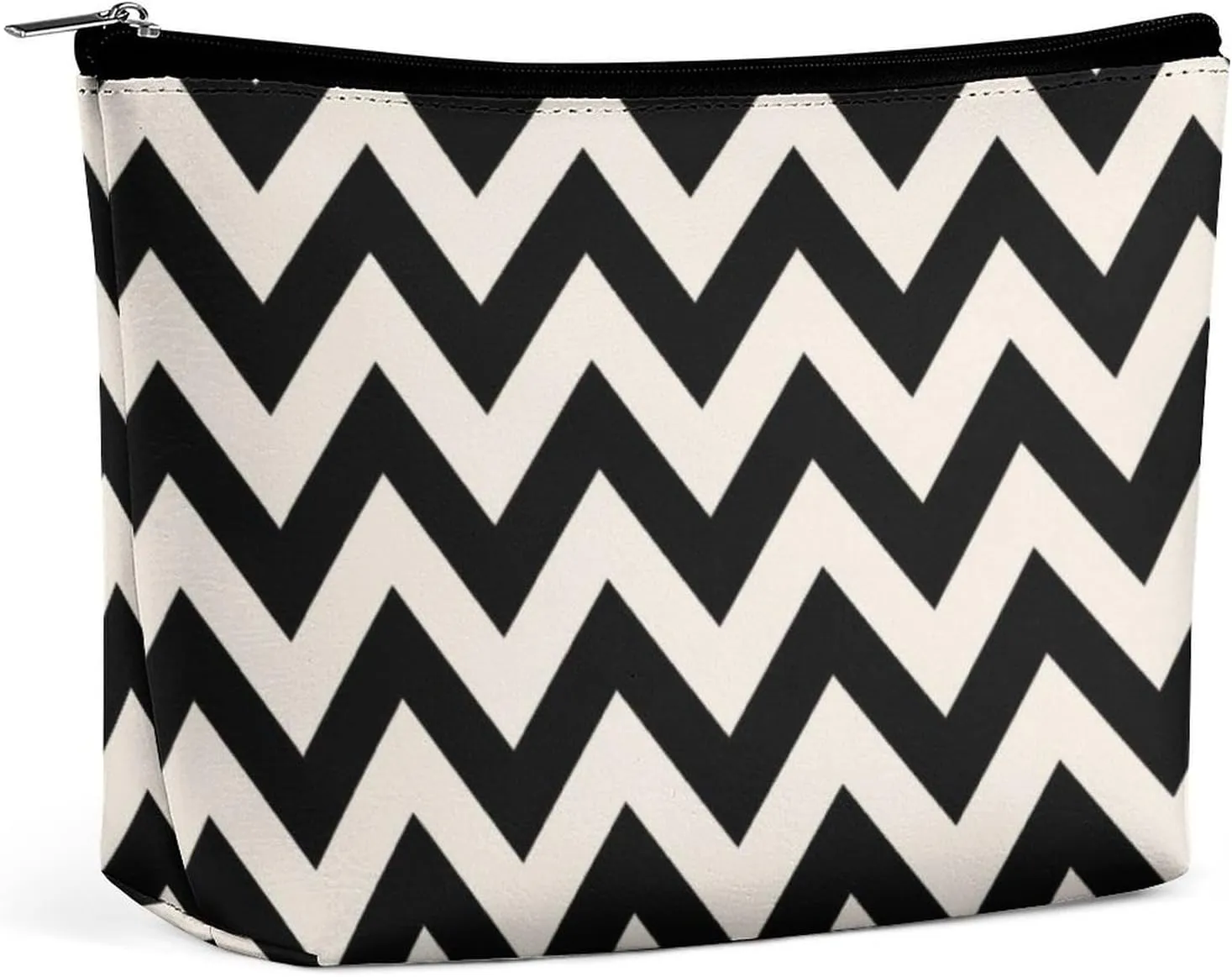 Small Cosmetic Bag, Black and Cream White Chevron Makeup Bags Elegant Roomy Pouch for Women,Travel Toiletry Accessories Organizer