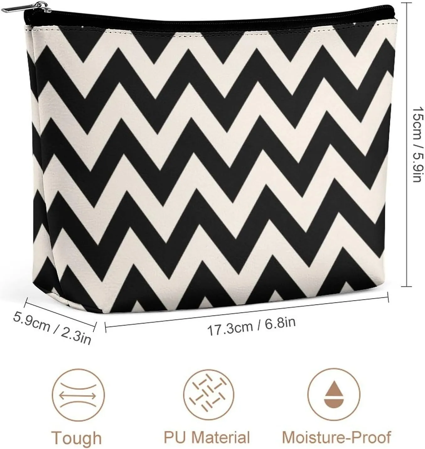 Small Cosmetic Bag, Black and Cream White Chevron Makeup Bags Elegant Roomy Pouch for Women,Travel Toiletry Accessories Organizer