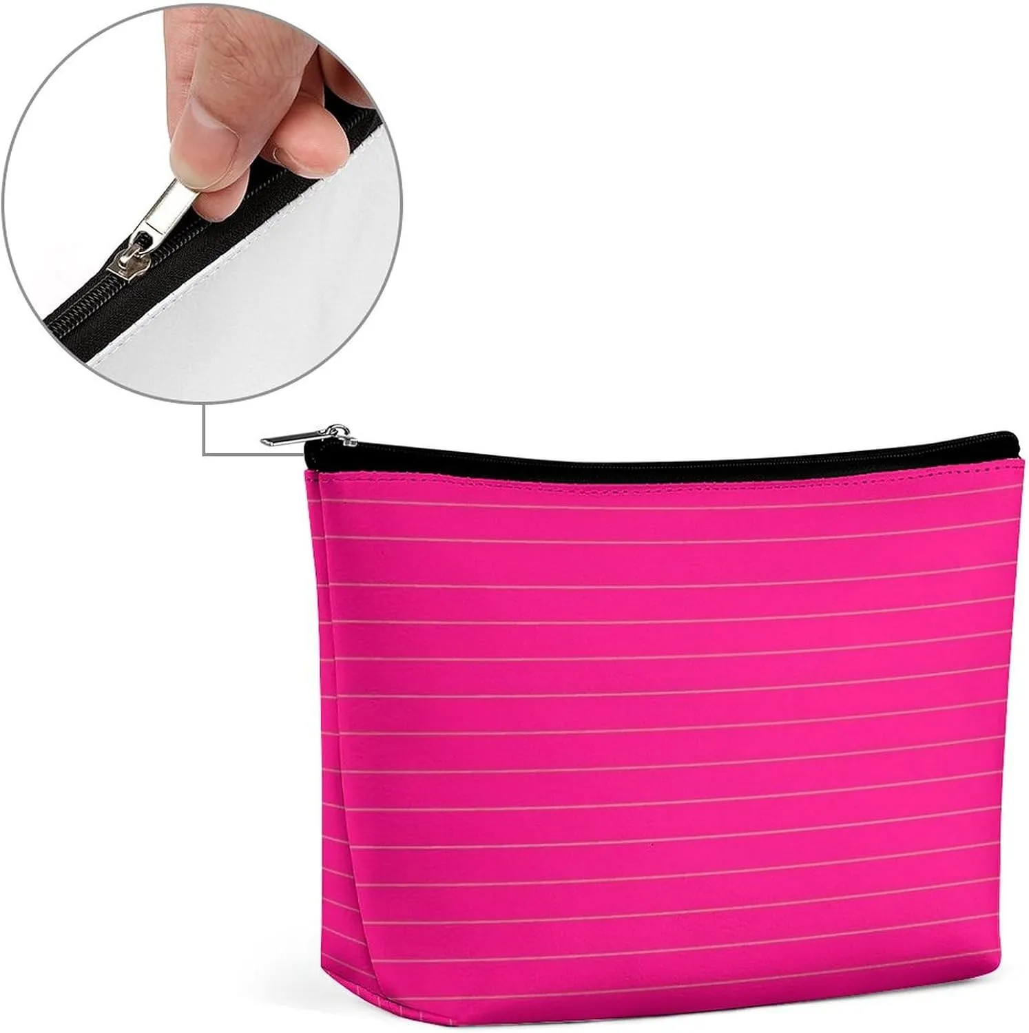 Small Cosmetic Bag, Pink Silver Gold Horizontal Stripes Makeup Bags Elegant Roomy Pouch for Women,Travel Toiletry Accessories Organizer
