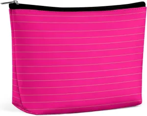 Small Cosmetic Bag, Pink Silver Gold Horizontal Stripes Makeup Bags Elegant Roomy Pouch for Women,Travel Toiletry Accessories Organizer