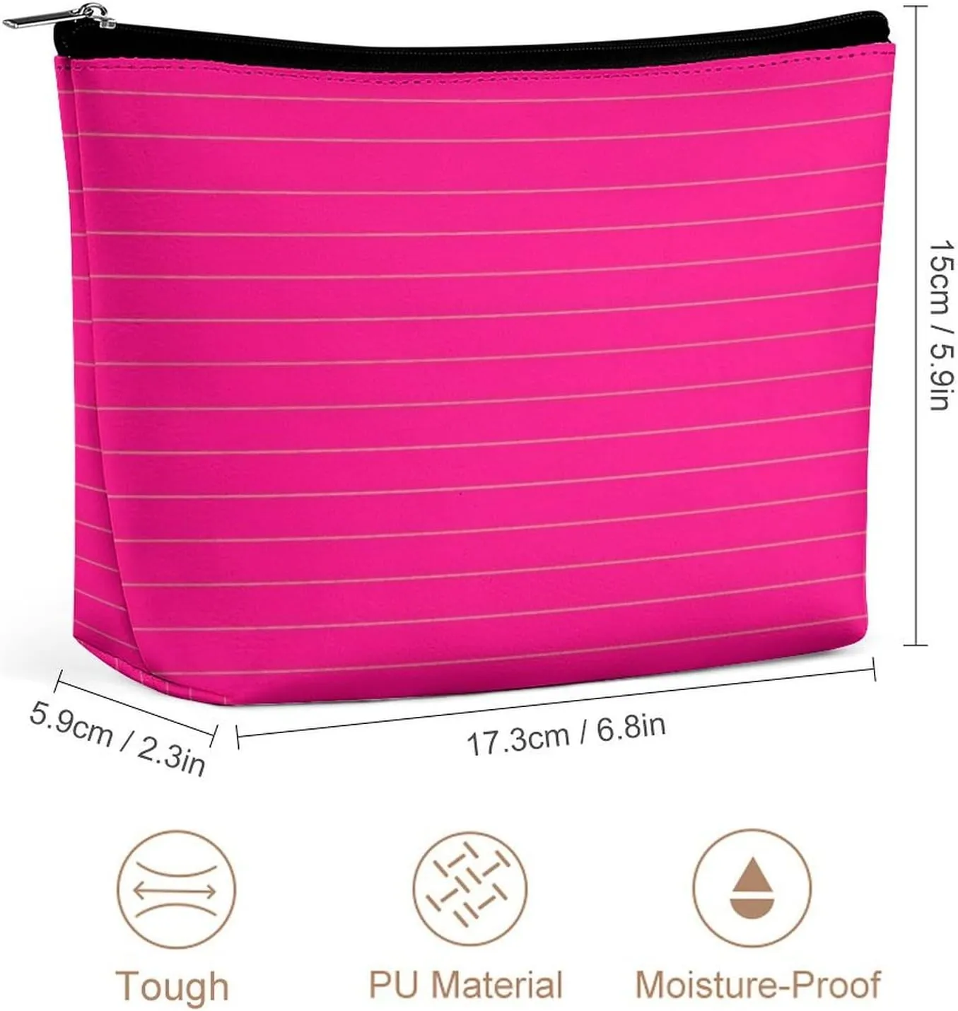 Small Cosmetic Bag, Pink Silver Gold Horizontal Stripes Makeup Bags Elegant Roomy Pouch for Women,Travel Toiletry Accessories Organizer