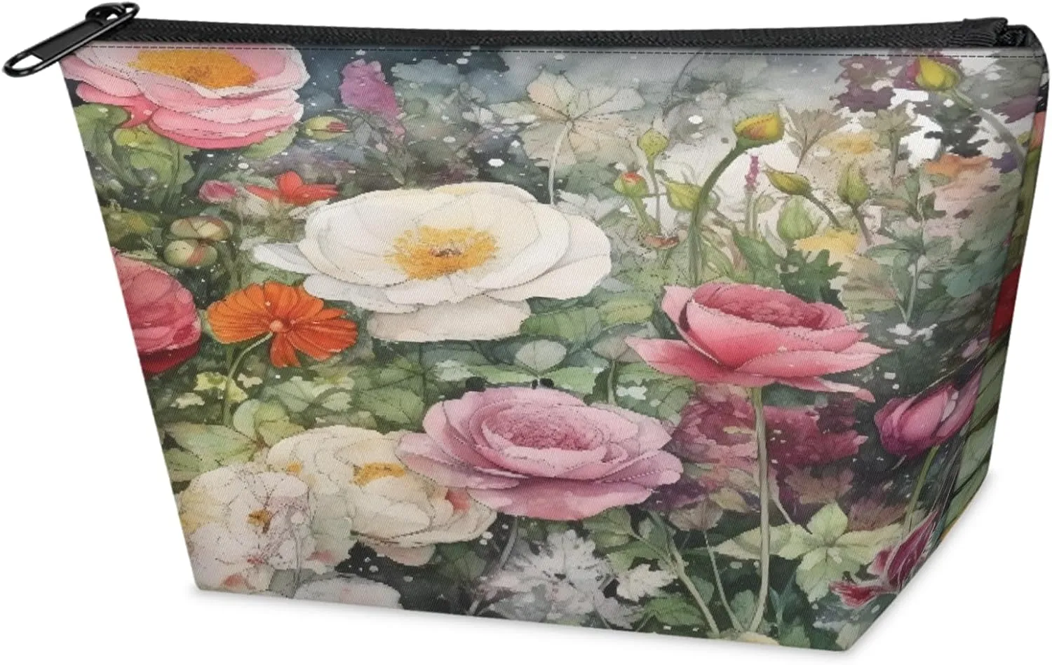 Small Travel Makeup Bag for Purse, Cute Cosmetic Bag for Women, Make Up Pouch, Rose Flowers Makeup Brush Organizer Bags, Watercolor Wild Flowers Skincare Toiletry Bag