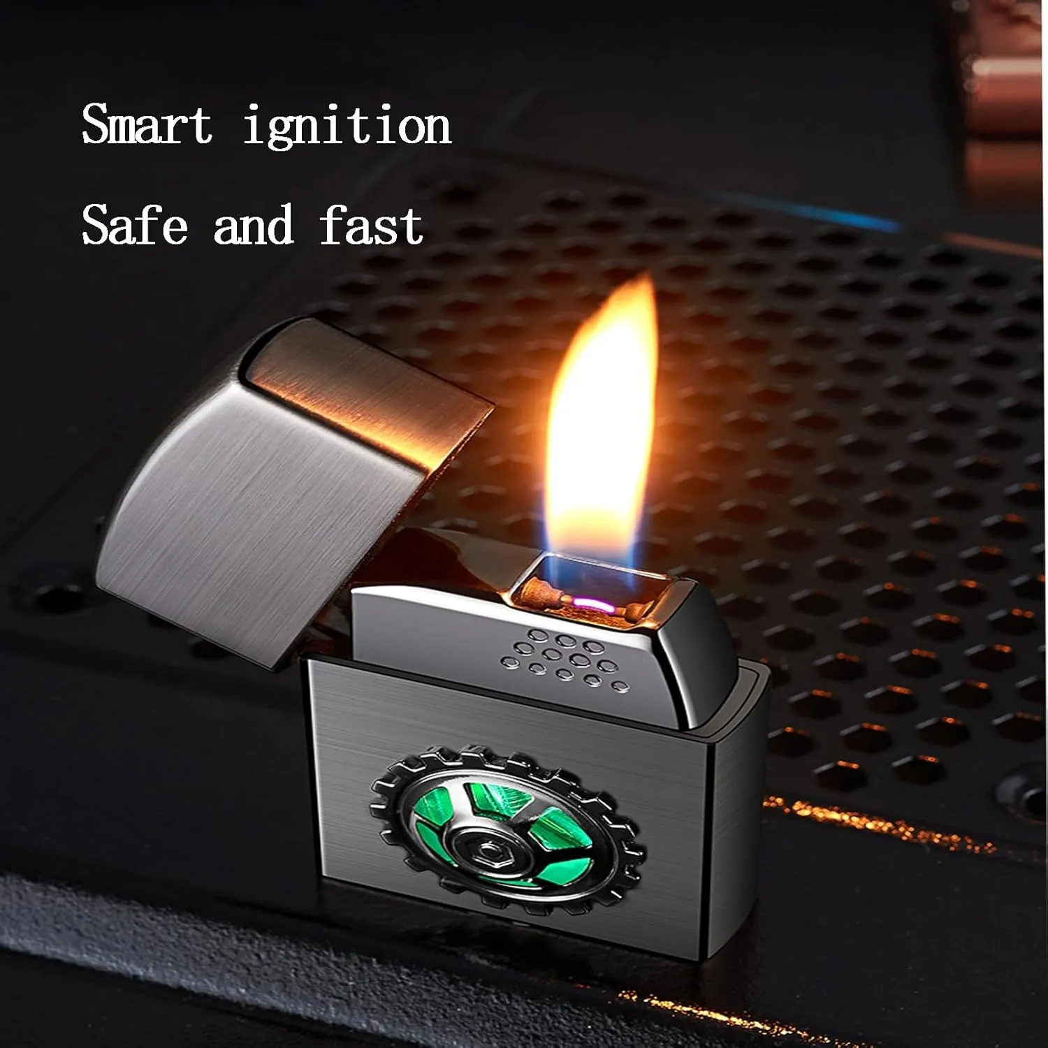Smart Lighter with 4 Ignition Modes, Rechargeable, Voice Activated, Soft Flame Butane lighters, Gear Turntable (Fuel not Included)(Black 3)