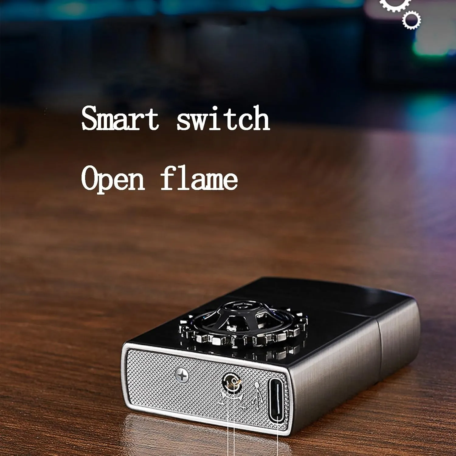 Smart Lighter with 4 Ignition Modes, Rechargeable, Voice Activated, Soft Flame Butane lighters, Gear Turntable (Fuel not Included)(Black 3)