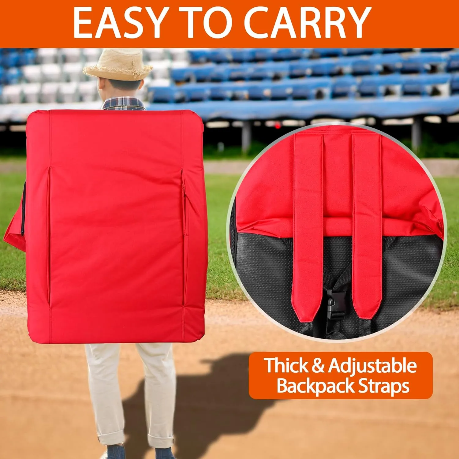 Smartxchoices 20.5"/24.5" Wide Stadium Seat Chair Bleacher Seats Padded with Back Support, Cushion, Arms, Pockets, Anchor Straps, Portable Folding Seat with Shoulder Straps
