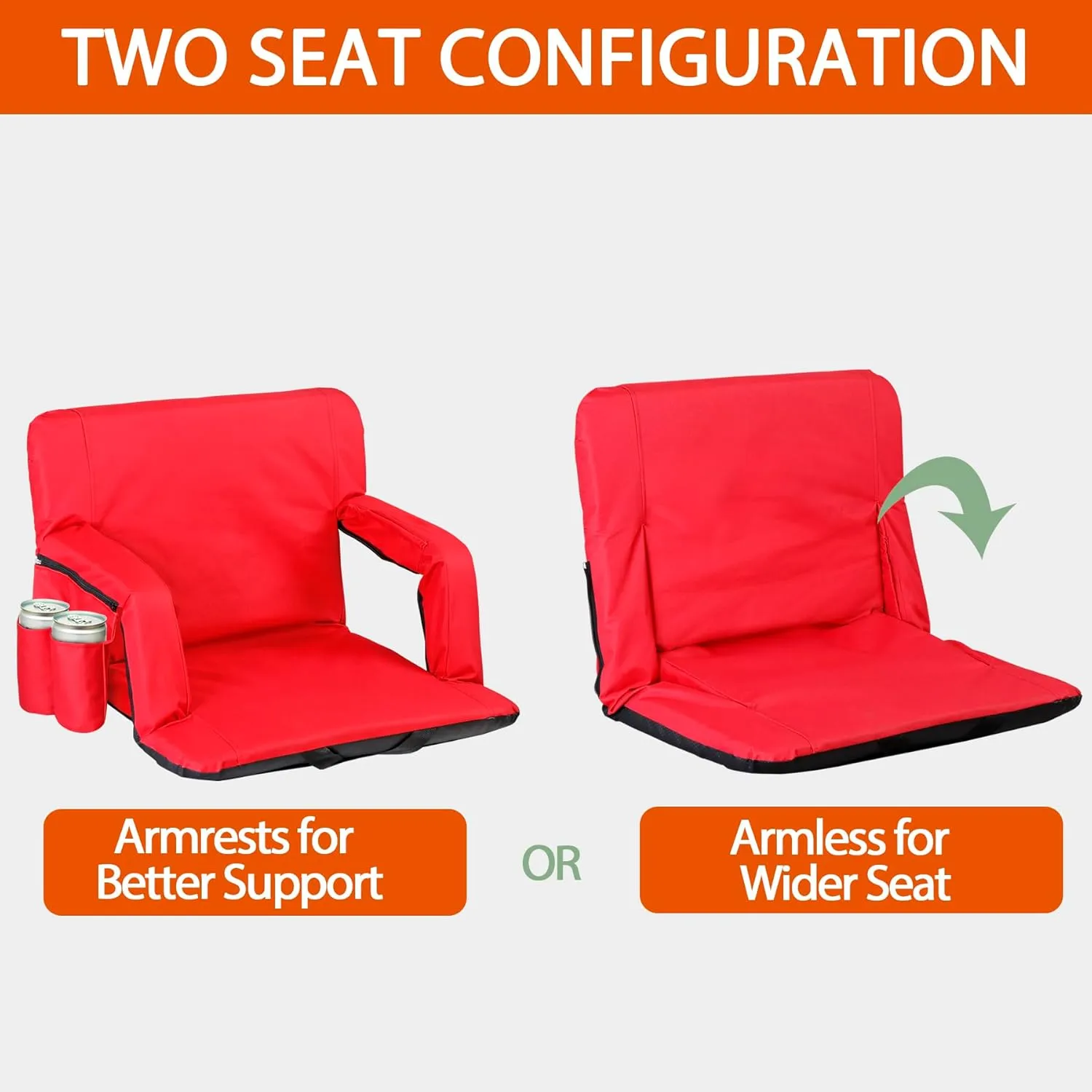 Smartxchoices 20.5"/24.5" Wide Stadium Seat Chair Bleacher Seats Padded with Back Support, Cushion, Arms, Pockets, Anchor Straps, Portable Folding Seat with Shoulder Straps