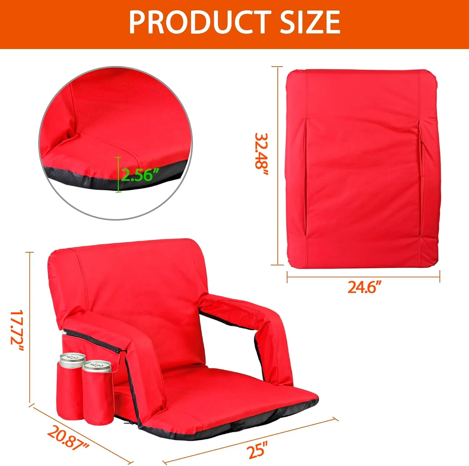Smartxchoices 20.5"/24.5" Wide Stadium Seat Chair Bleacher Seats Padded with Back Support, Cushion, Arms, Pockets, Anchor Straps, Portable Folding Seat with Shoulder Straps