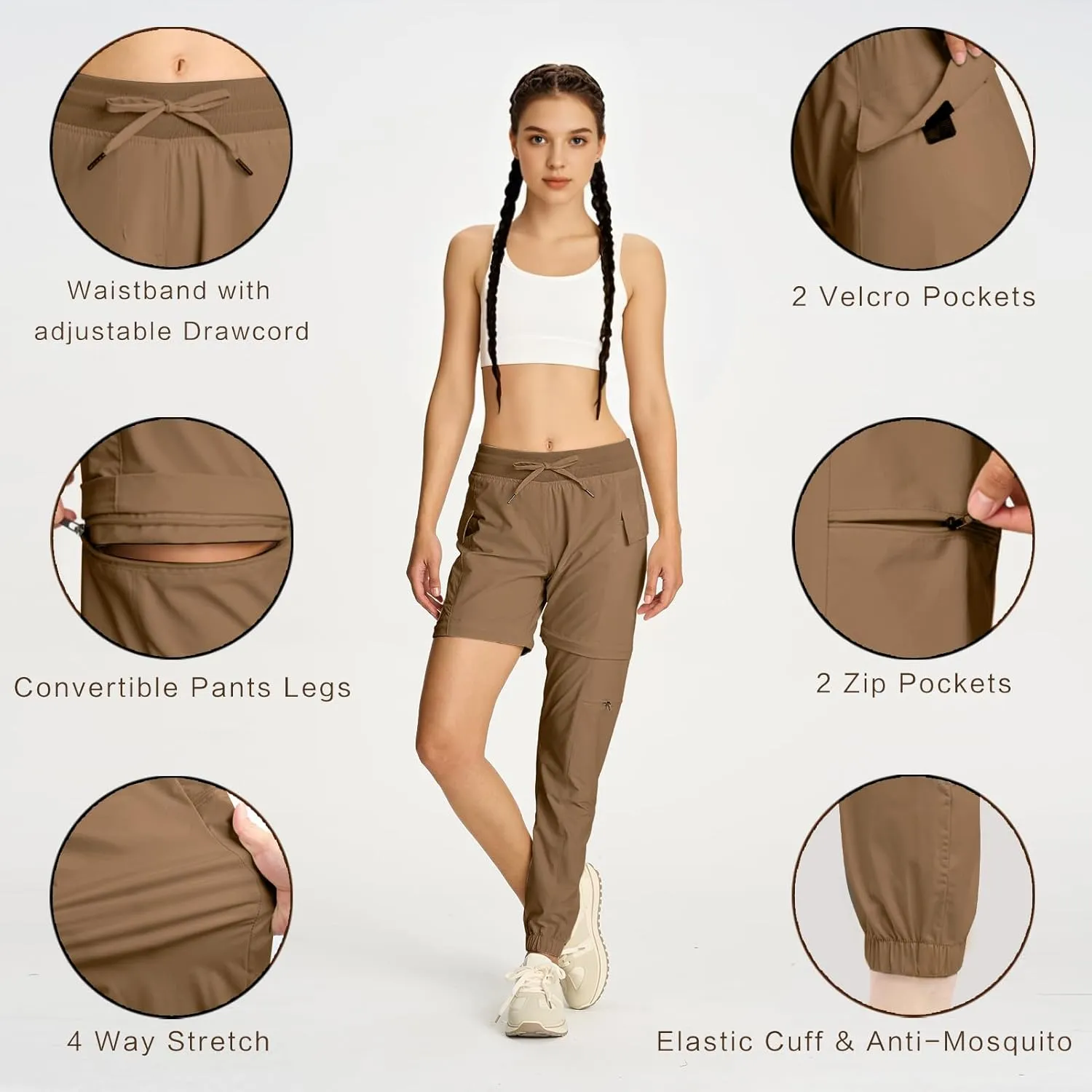 smawell Women's Hiking Pants Convertible Lightweight Zip-Off Outdoor Pants Quick Dry Joggers with Pocket
