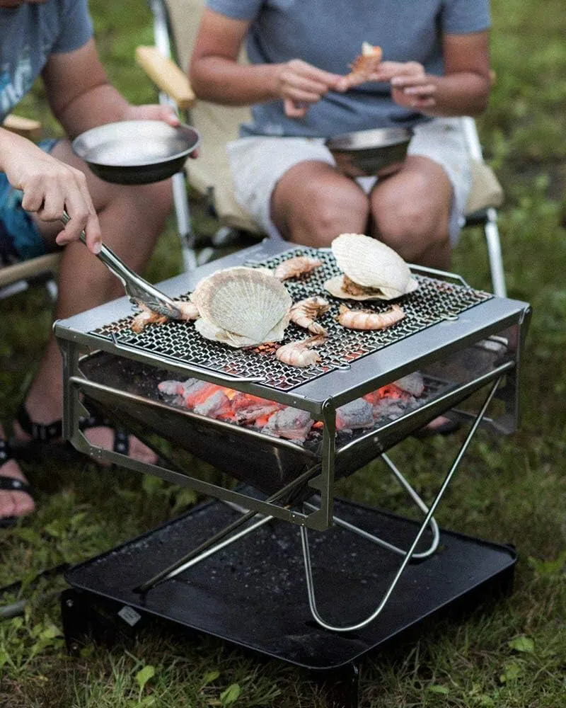 Snow Peak Takibi Fire & Grill - Stainless Steel Portable & Collapsible Fireplace - 30 lbs, 5 Piece Set
