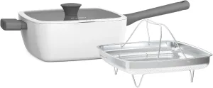 So Yummy by bella 3 Piece Square Pan Set, Aluminum Cookware Set w EverGood™ Ceramic Nonstick Coating​, Dishwasher Safe Silicone & Glass Lids, Oven Safe & All Stovetop Compatible, 4.5Qt, Frost