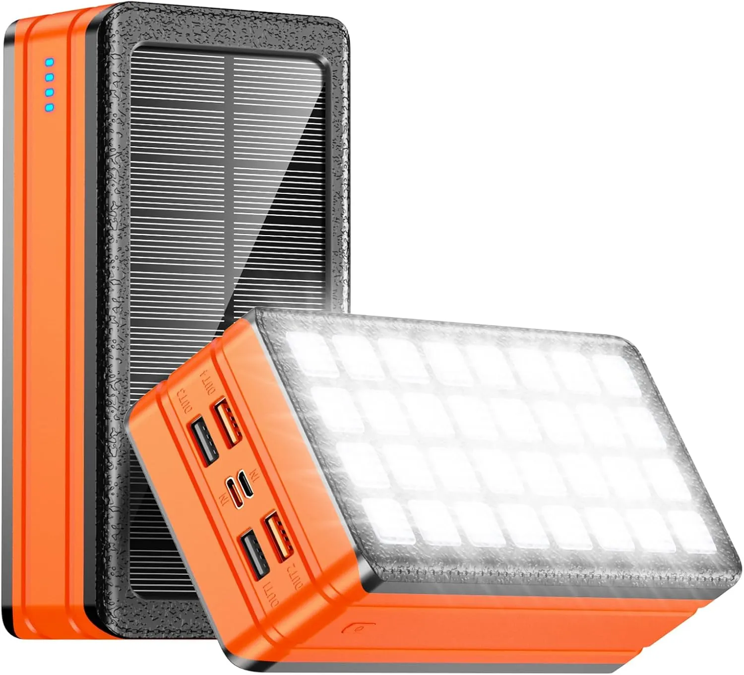 Solar Charger Power Bank 81000mAh Portable Charger USB-C in/Output PD 22.5W QC3.0 Fast Charging 5 Out Ports Battery Pack Built-in 32 Led Flashlights for iPhone Samsung Tablet Camping