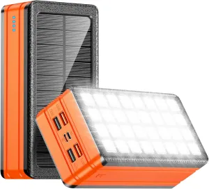 Solar Charger Power Bank 81000mAh Portable Charger USB-C in/Output PD 22.5W QC3.0 Fast Charging 5 Out Ports Battery Pack Built-in 32 Led Flashlights for iPhone Samsung Tablet Camping