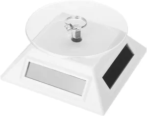 Solar Display Stand, Solar Showcase 360 Degrees Turntable Rotating Watch Phone Jewelry Organizer Display Stand Mount Holder (White)