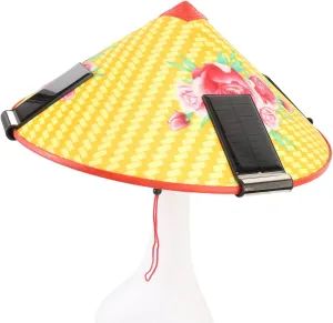 Solar Fan Hat 4 High Power Fans 3 Wind Speeds Cooling Conical Hat Foldable 180 Degree with Headlight for Outdoor Farming Fishing