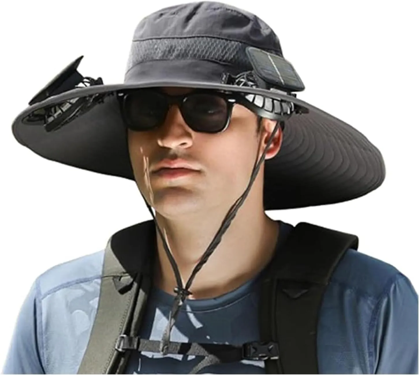 Solar Fan Hat, Accustomas Solar Hat, Wide Brim Solar Fan Hats Outdoor Fishing, UPF 50  Fishing & Beach with Fan Built in