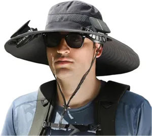 Solar Fan Hat, Accustomas Solar Hat, Wide Brim Solar Fan Hats Outdoor Fishing, UPF 50  Fishing & Beach with Fan Built in
