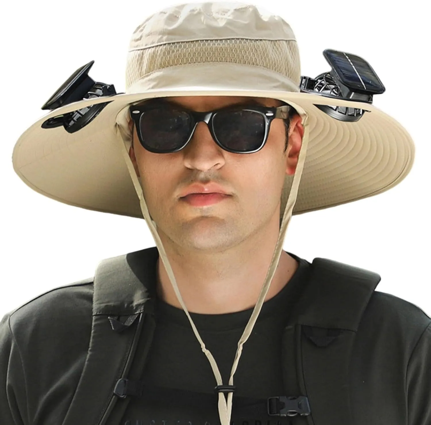 Solar Fan Hat Breathable Wide Brim Sun Hat for Men Women Sun Bucket Fishing Hats with 2 Solar Fan UPF 0 Outdoor