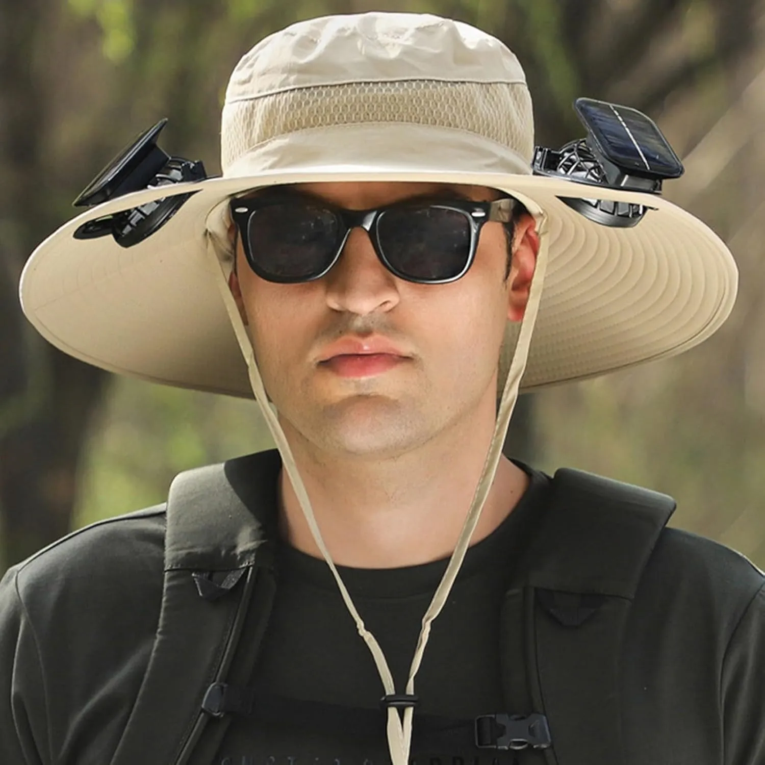 Solar Fan Hat Breathable Wide Brim Sun Hat for Men Women Sun Bucket Fishing Hats with 2 Solar Fan UPF 0 Outdoor