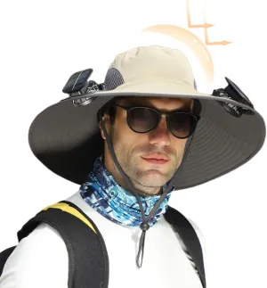 Solar Fan Hat for Men Women,Wide Brim Solar Fans Hat Outdoor Fishing,Fans Hats Fishing & Beach Hats with Fan Built in