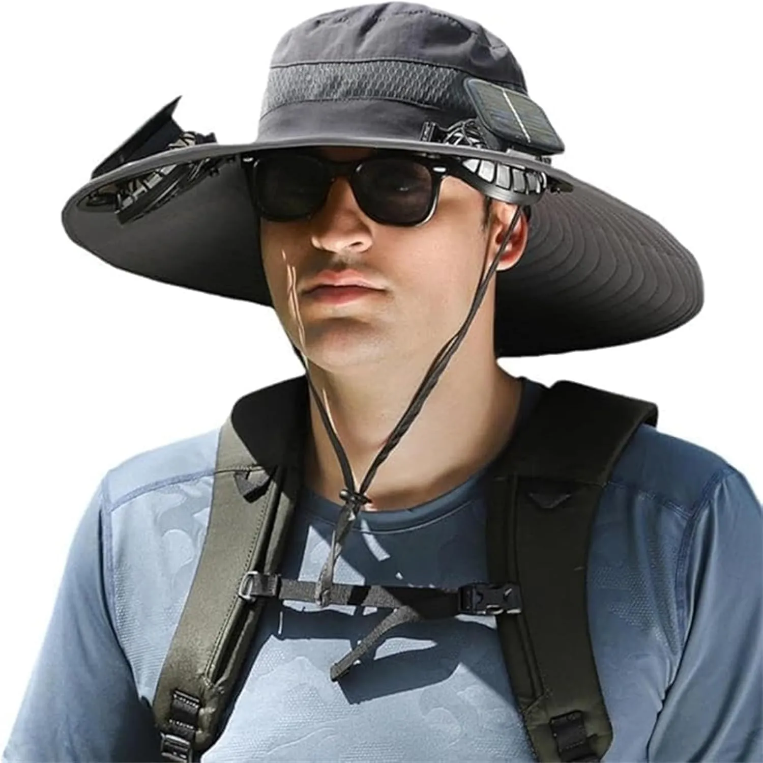 Solar Fan Hat Men Women Mens Outdoor Wide Brim Sun Hat with 2 Solar Fan Fishing hat-Removable&USB Charging Fans