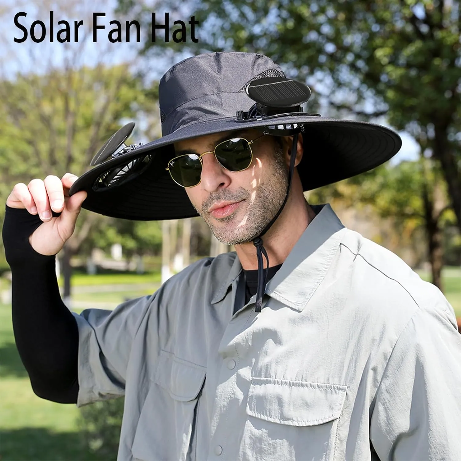 Solar Fan Hat, Outdoor Wide Brim Solar Fan Hat with 2 Solar Fans Fishing Hat, Removable & USB Charging for Fishing