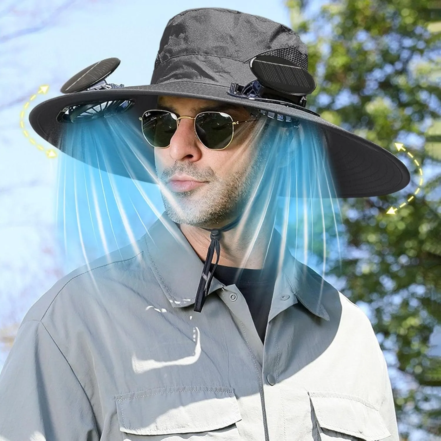 Solar Fan Hat, Outdoor Wide Brim Sun Hat with 2 Solar Fan, Cooling Fishing Hats for Adult Men Women