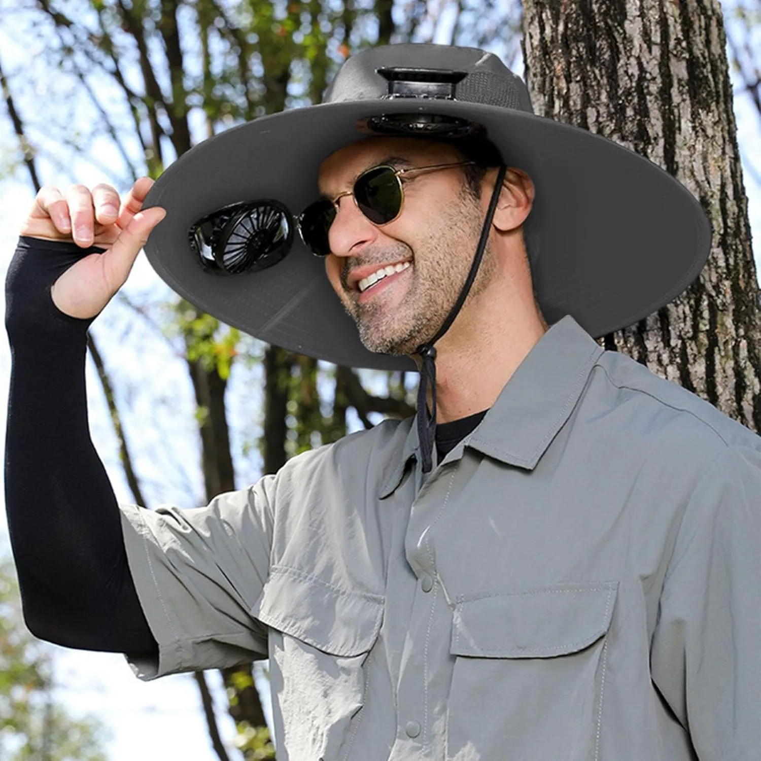 Solar Fan Hat, Outdoor Wide Brim Sun Hat with 2 Solar Fan, Cooling Fishing Hats for Adult Men Women
