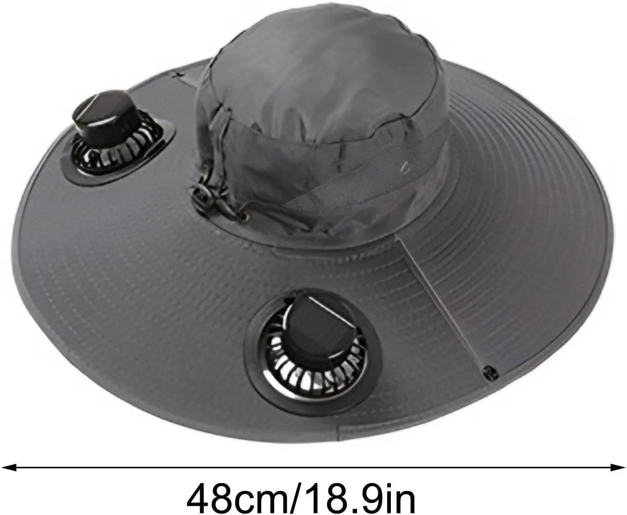 Solar Fan Hat, Outdoor Wide Brim Sun Hat with 2 Solar Fan, Cooling Fishing Hats for Adult Men Women