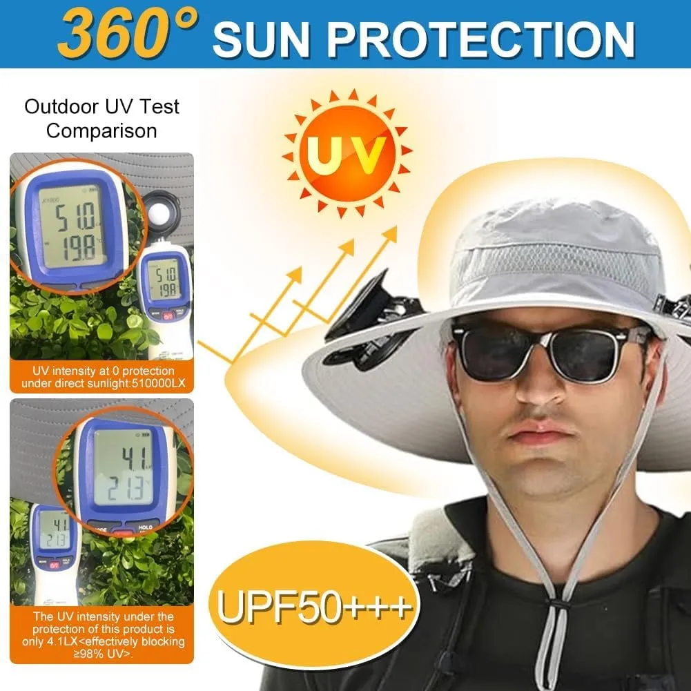 Solar Fan Hat Sun Fishing Hat for Men Women with Solar Powered Panel Fans Built in Hiking Hats and Sunblock Sleeves