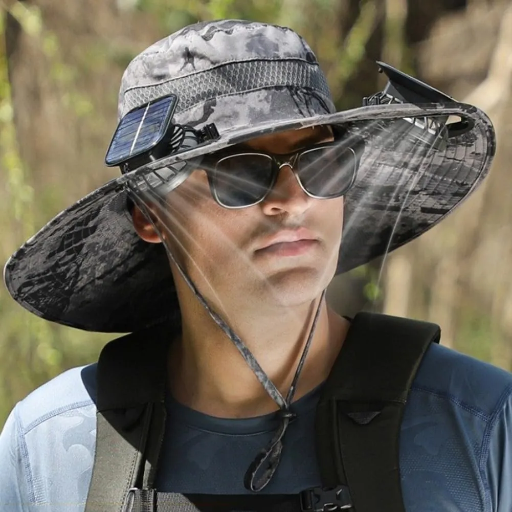 Solar Fan Hat Sun Fishing Hat for Men Women with Solar Powered Panel Fans Built in Hiking Hats and Sunblock Sleeves