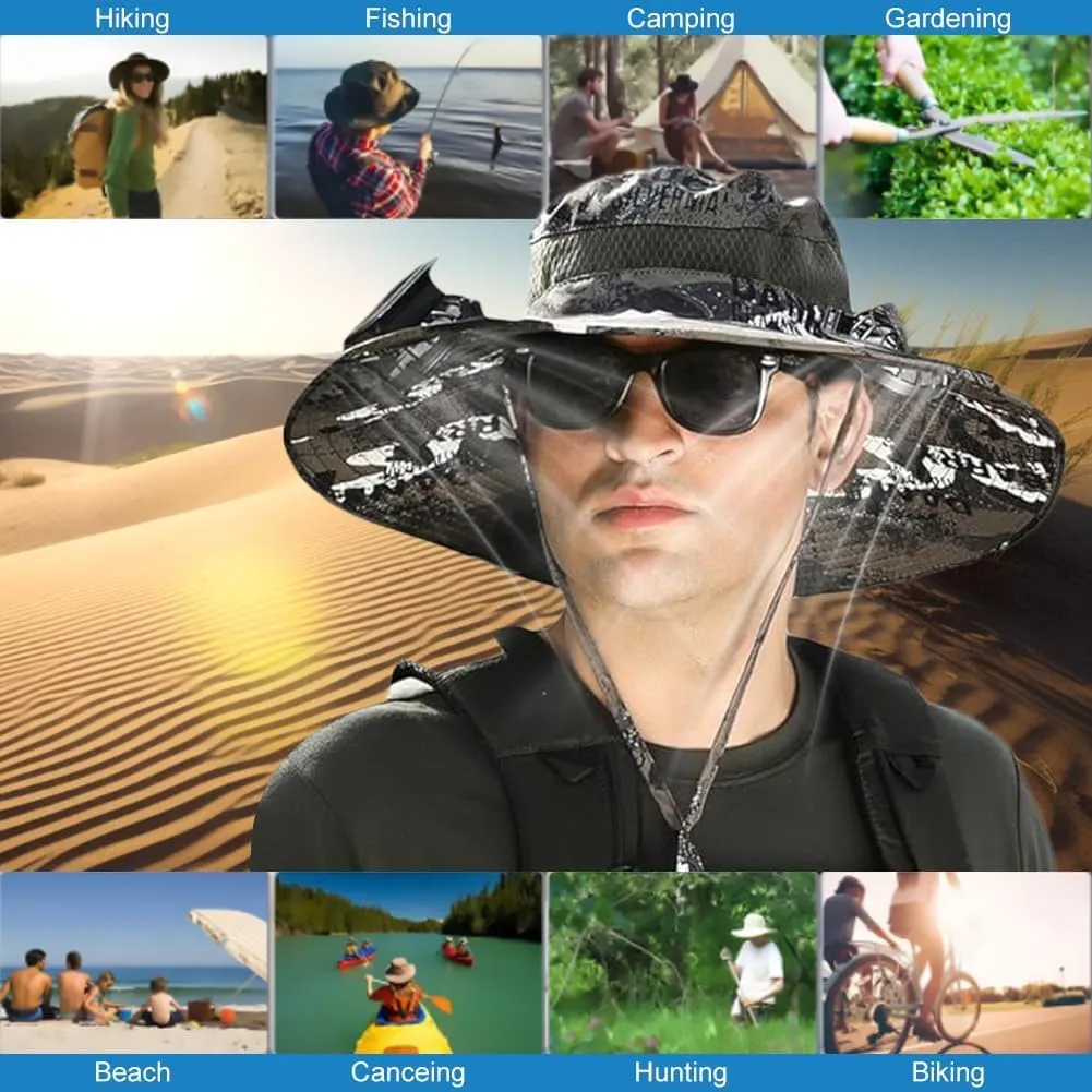 Solar Fan Hat Sun Fishing Hat for Men Women with Solar Powered Panel Fans Built in Hiking Hats and Sunblock Sleeves