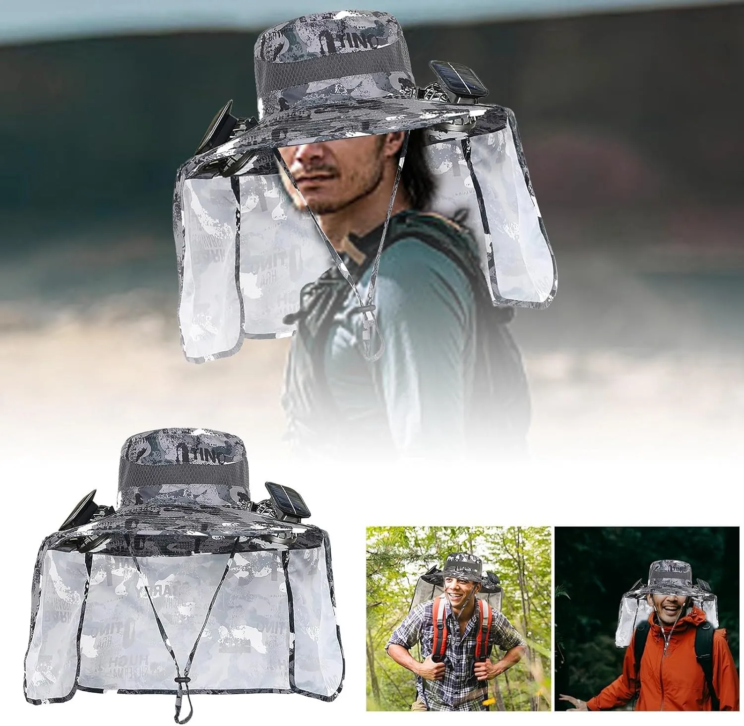 Solar Fan Hat, Wide Brim Solar Powered Fan hat for Men Women, USB & UPF 50  Removable Outdoor Fishing Beach Hats