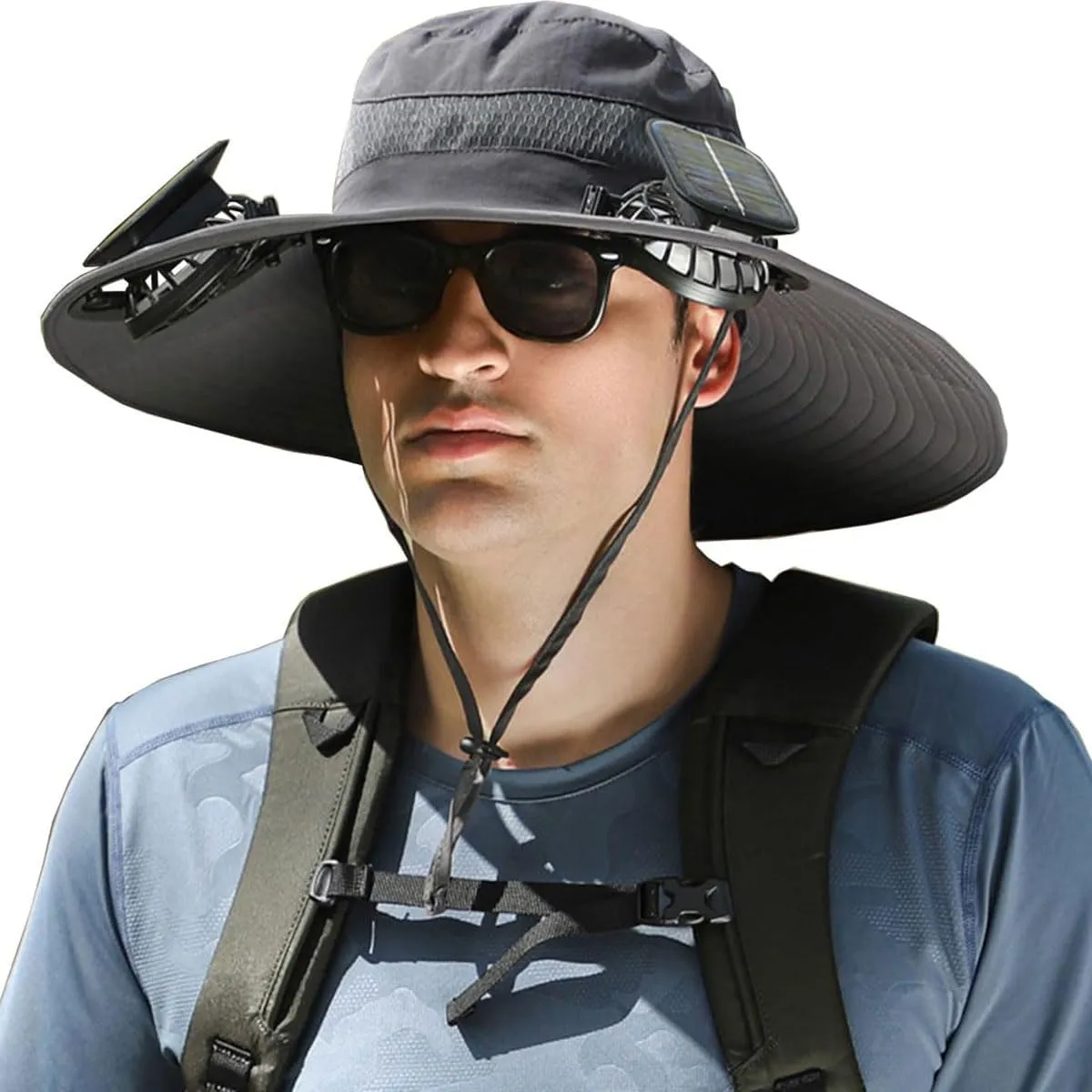 Solar Fan Hat, Wide Brim Solar Powered Fan Hat for Men Women, USB Charging UPF 50  Fishing & Beach Sombrero Sun Cap