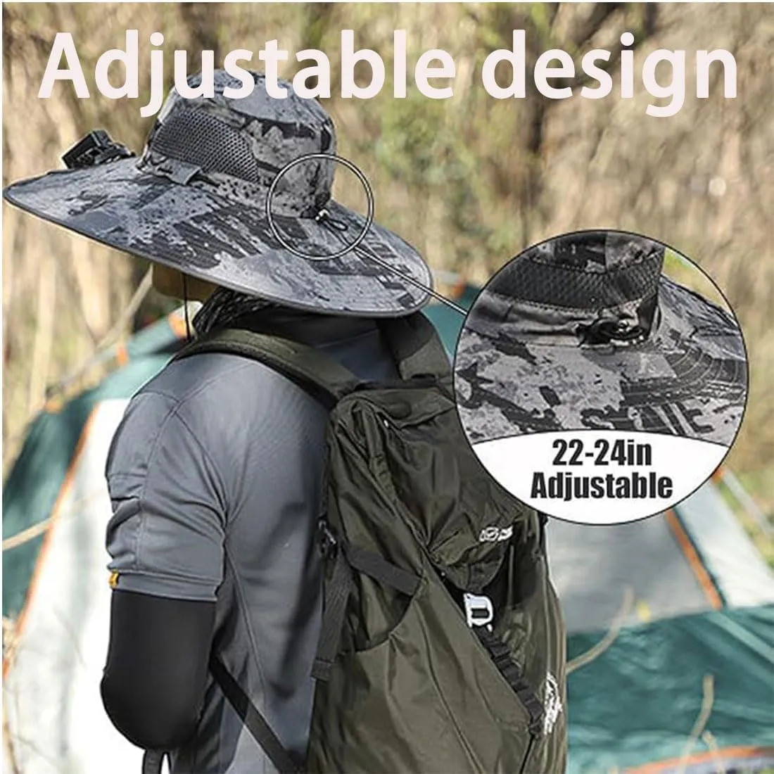 Solar Fan Hat, Wide Brim Solar Powered Fan Hat for Men Women, USB Charging UPF 50  Fishing & Beach Sombrero Sun Cap