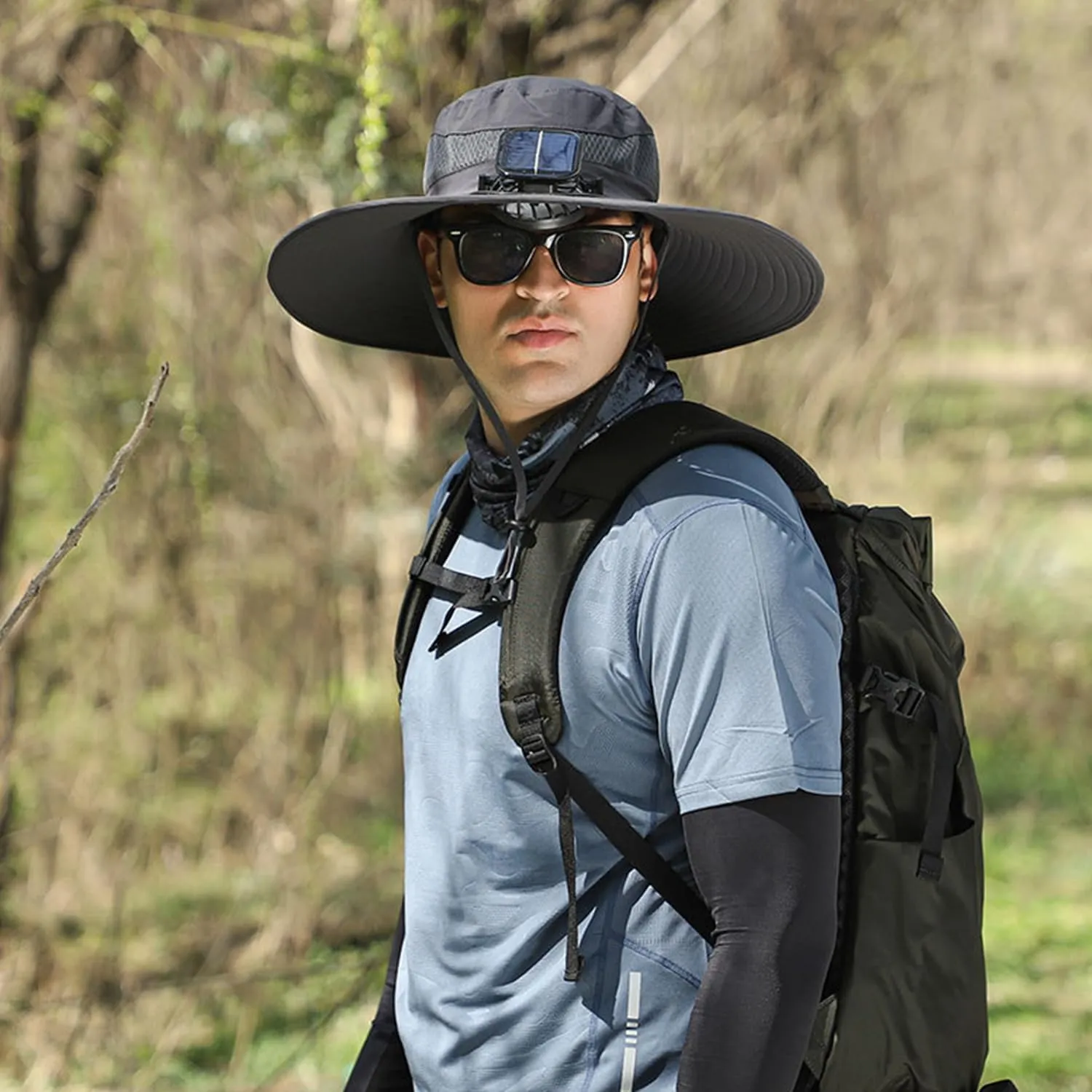 Solar Fan Hat, Wide Brim Sun Hat with 2 Solar Fan Large, USB UPF 50  Fishing Cap with Fans Built in for Men Women