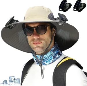 Solar Fan Hat, Wide Brim Sun Hat with 2 Solar Fan Large, USB UPF 50  Fishing Cap with Fans Built in for Men Women