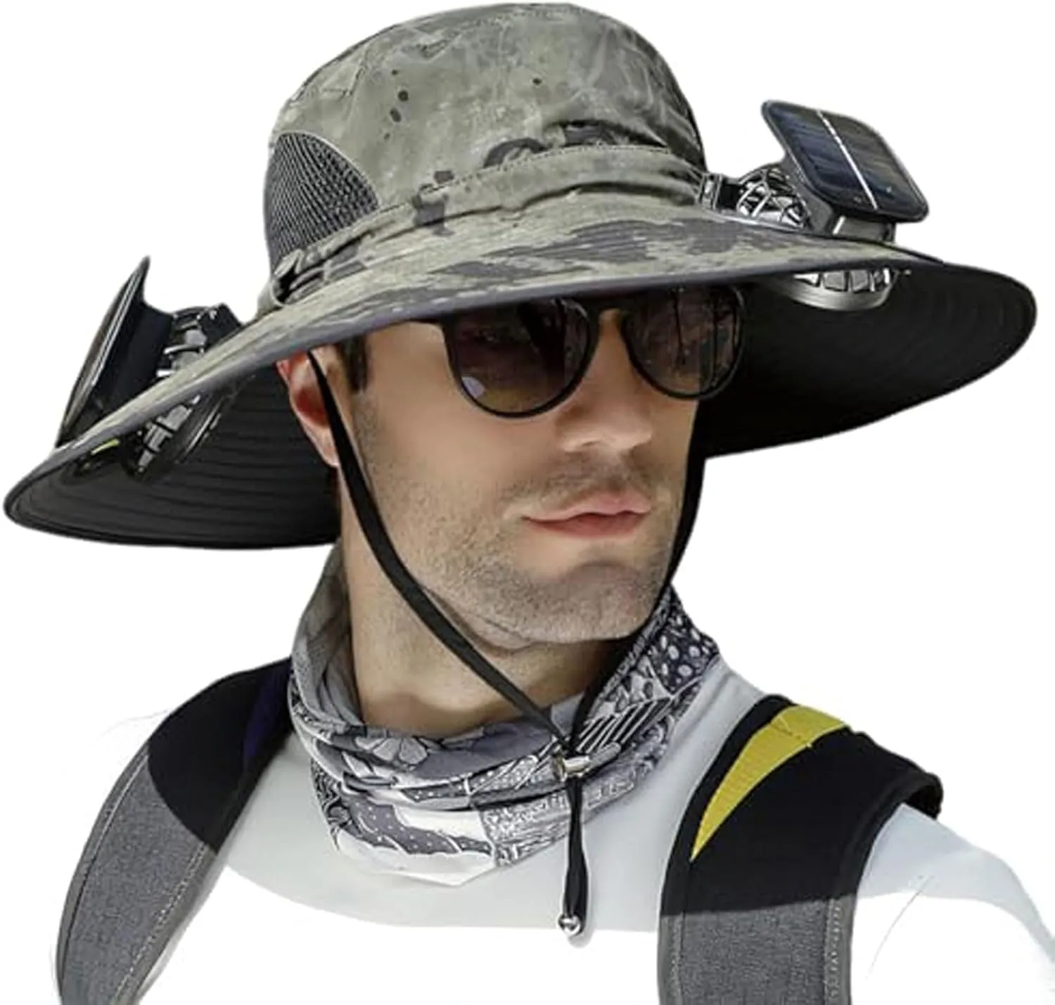 Solar Fan Hats for Men Outdoor Wide Brim Sun Hat Removable USB Charging Fan & Solar Powered Fishing Hats