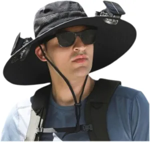 Solar Fan Hats for Men Women,Hat with Fans Solar Power,Outdoor Wide Brim Sun Hat with 2 Solar F-an