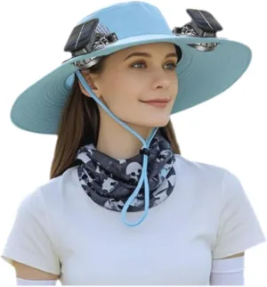 Solar Fan Hats for Men Women,Hat with Fans Solar Power,Outdoor Wide Brim Sun Hat with 2 Solar F-an