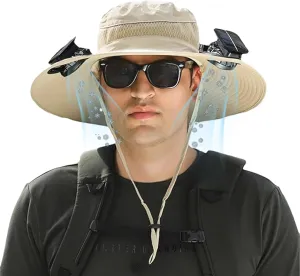 Solar Fan Hat,Wide Brim Solar Fan Hat, Solar   USB Dual Power Supply，Perfect for Outdoor Fishing, Camping Enthusiasts (US, Alpha, One Size, Khaki)