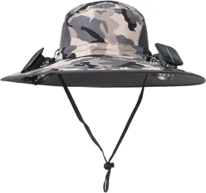 Solar Fan Hat,with 2 Solar Powered Fans,Outdoor Summer UV Hiking Camping Fishing Hat,Solar & USB Charging