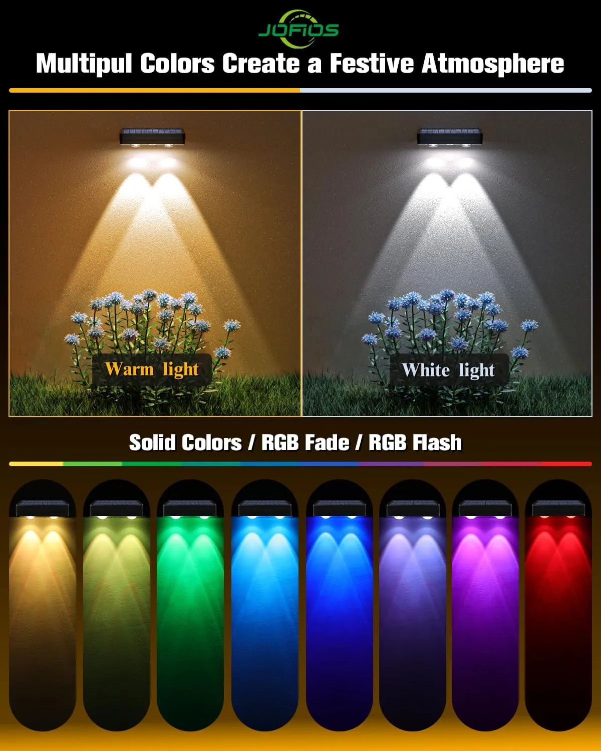 Solar Fence Lights 12 Pack, 50 Lumens Outdoor Fence Solar Lights with 12 Modes RGB Color Glow LED Solar Lights Outdoor Waterproof, Solar Lights for Patio, Backyard, Deck, Fence, Railing.