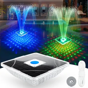 Solar Fountain with Light Show,2025 Large Solar Pool Fountain with Anchor,Square Floating Pool Fountains for Inground Above Ground Pool,Solar Powered Water Fountains Pump for Pool-White,1PC