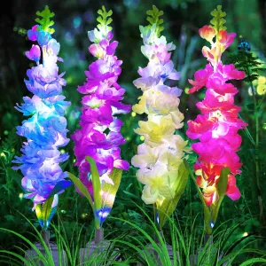 Solar Garden Lights, Solar Delphinium Flowers Lights 4 Pack 80 LEDs, Waterproof Outdoor Light Two Lighting Modes for Outside Wedding Party Garden Yard Patio Lawn Decor