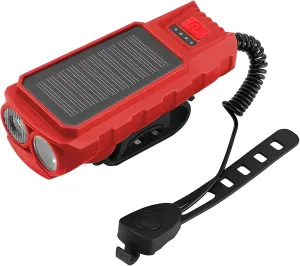 Solar Headlight with USB Charging and 120 Db Horn, 200 M Led Beam, Waterproof Abs Construction, Multi-Mode Lighting, Black