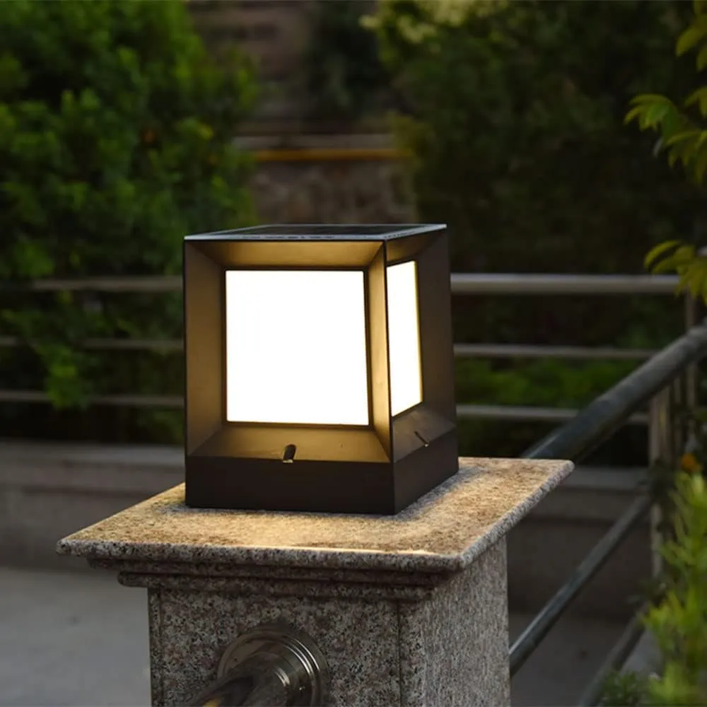 Solar Lawn Post Cap Lights External Anti-Rust Aluminum Pillar Lights Outdoor Waterproof Square Acrylic Shade Post Cap Light Vintage Style LED Exterior Lighting Fixture Deck Walkway and Gard