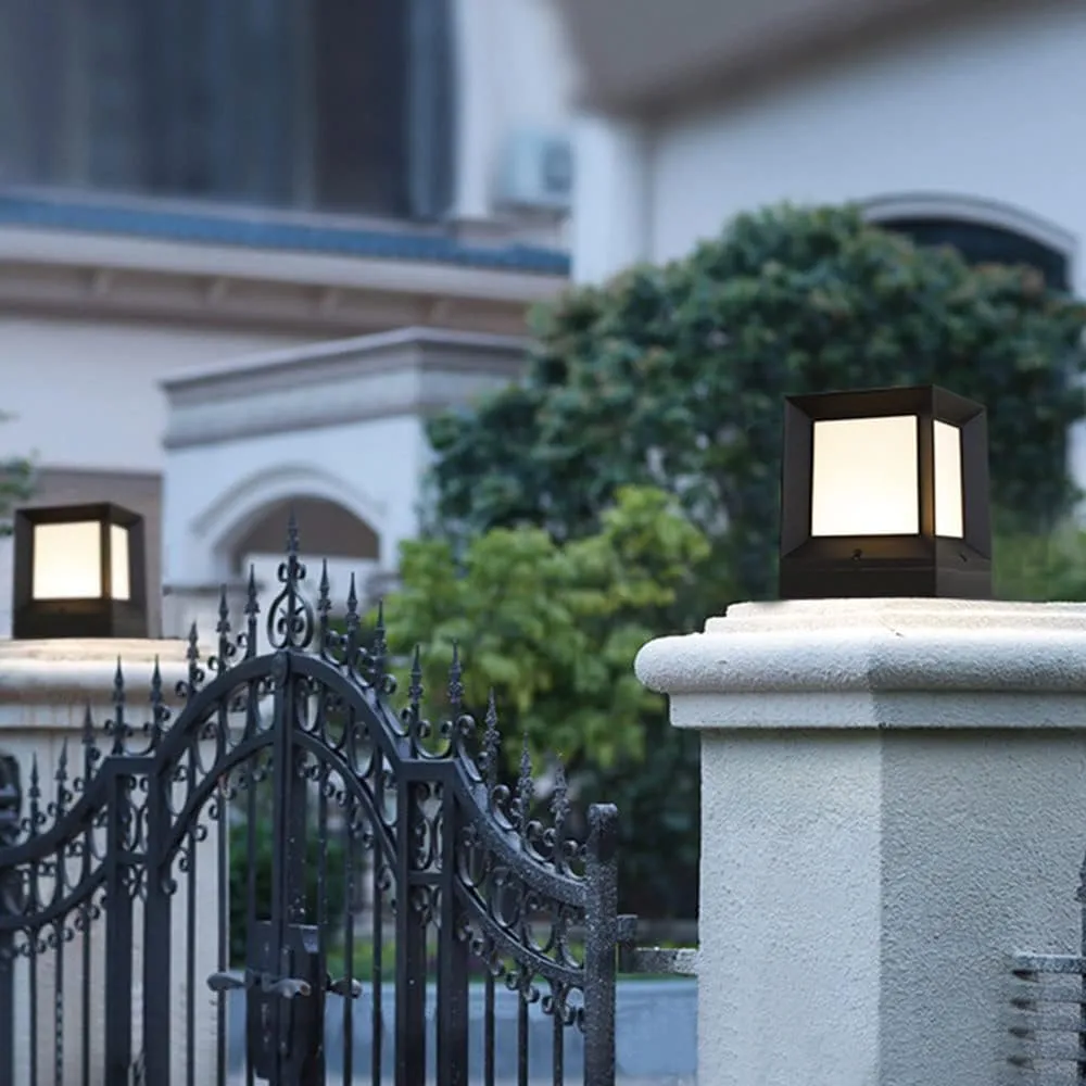 Solar Lawn Post Cap Lights External Anti-Rust Aluminum Pillar Lights Outdoor Waterproof Square Acrylic Shade Post Cap Light Vintage Style LED Exterior Lighting Fixture Deck Walkway and Gard