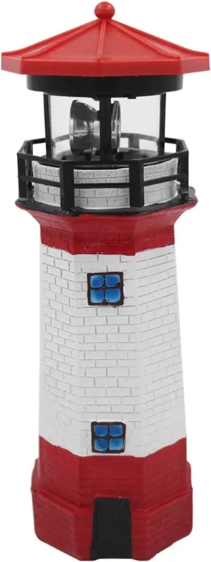Solar Lighthouse Outdoor Solar Rotating LED Lighthouse Light Waterproof Lighthouse Statue Decorative LED Rotating Lamp for Garden Landscape Outside Yard(Red)