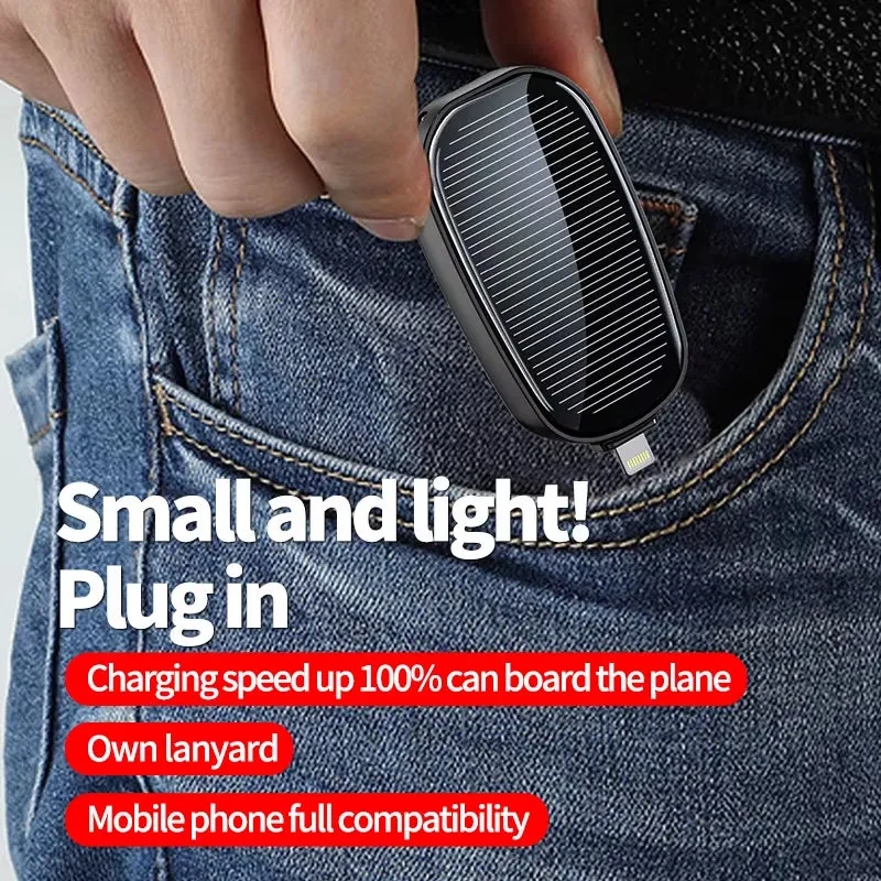 Solar Mini Power Bank Key Ring Portable Charger Outdoor Camping External Battery Emergent Power 1200Mah Cargador Portátil 보조배터리